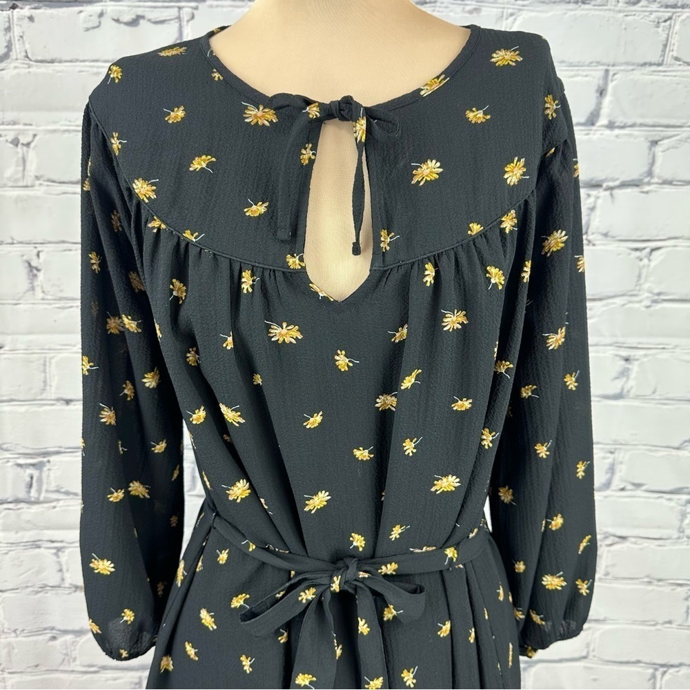 Madewell Tie-Waist Mini Dress in French Daisies Black Womens XS Floral Prairie - Picture 4 of 14